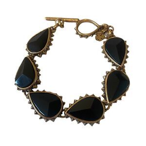 Vintage Black & Antiqued Gold Toned Tear Drop Reversible Braceket